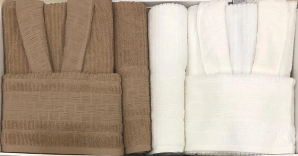 Fiesta %100 Pamuklu Bürümcük Jakarlı 6 Parça Aile Bornoz Seti - 2