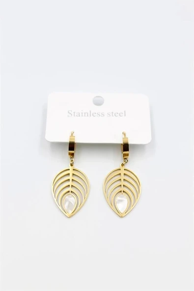 LitaeTrend Sedef Yaprak Küpe - Altın ürün görseli 1