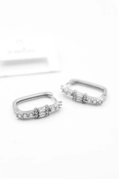 LitaeTrend Dikdörgen Taşlı Küpe - Gümüş ürün görseli 1