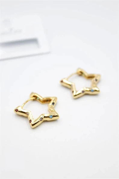 LitaeTrend Taşlı Yıldız Küpe - Altın ürün görseli 1