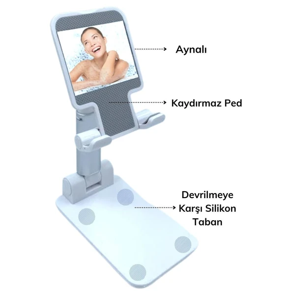 Siyah Aynalı Cep Telefonu Sabitleyici Stand Katlanabilir Ayarlanabilir Telefon Standı (5250) - 4