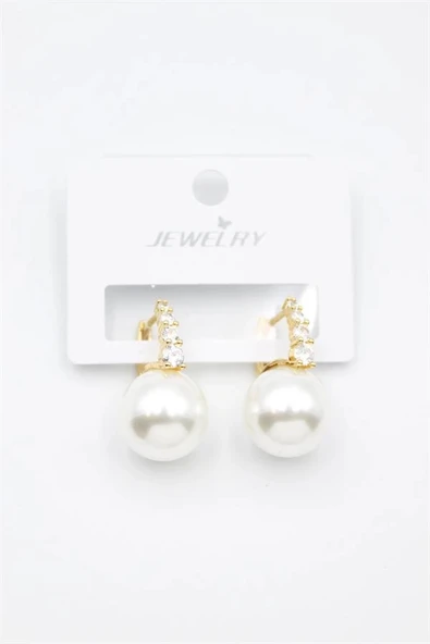 LitaeTrend Taşlı İnci Küpe - Altın ürün görseli 1