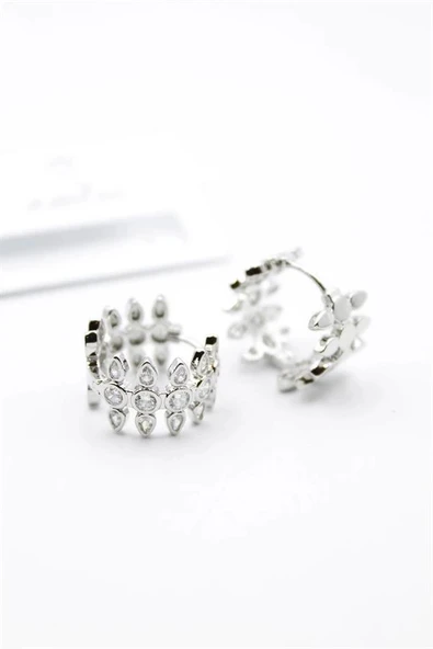 LitaeTrend Taşlı Halka Küpe - Gümüş - Resim 2