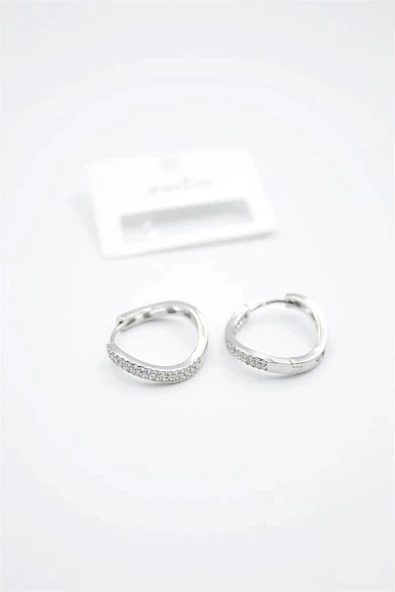 LitaeTrend Taşlı Halka Küpe - Gümüş ürün görseli 1