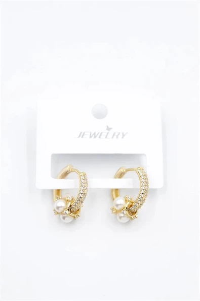 LitaeTrend İncili Taşlı Halka Küpe - Altın ürün görseli 1