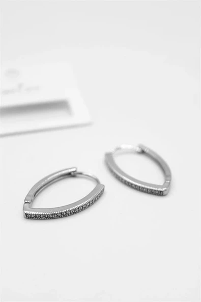 LitaeTrend Oval Halka Küpe - Gümüş - Resim 2