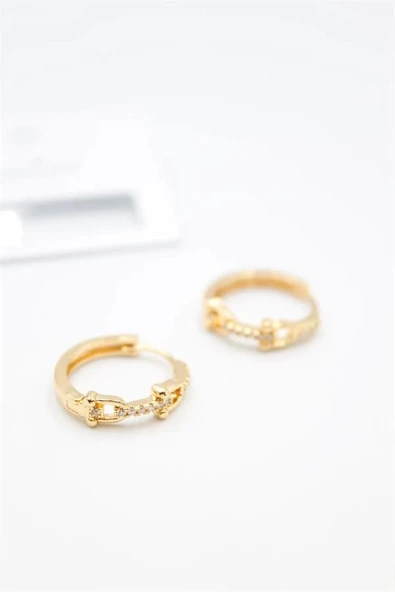 LitaeTrend Taşlı Halka Küpe - Altın ürün görseli 1