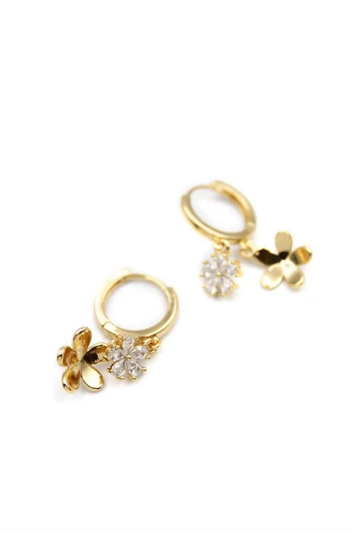 LitaeTrend Zirkon Taşlı Çiçek Küpe - Altın - Resim 2