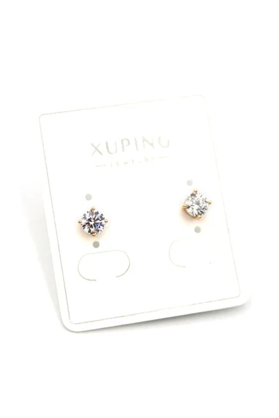 LitaeTrend Orta Boy Tek Taş Küpe - Altın ürün görseli 1