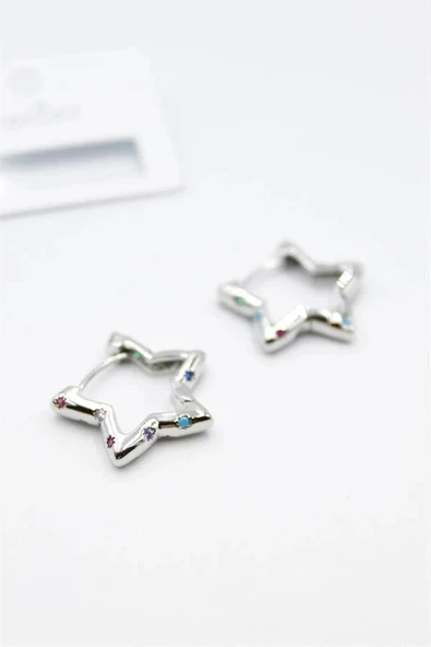 LitaeTrend Taşlı Yıldız Küpe - Gümüş - Resim 2