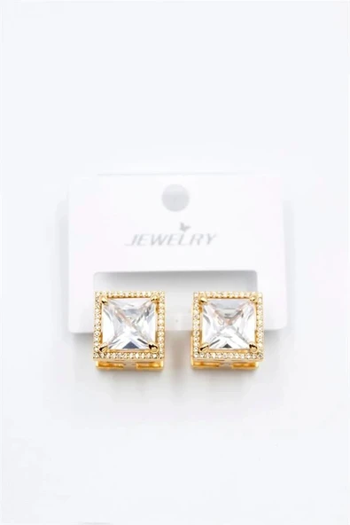 LitaeTrend Kare Taşlı Küpe - Beyaz ürün görseli