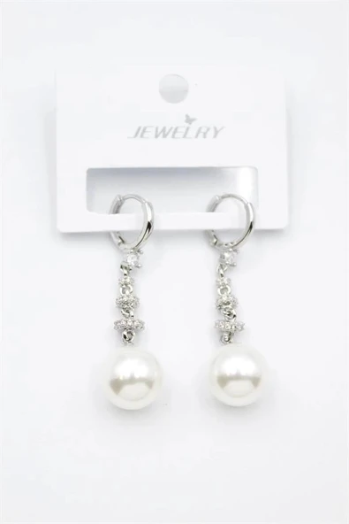 LitaeTrend Taşlı İnci Küpe - Gümüş ürün görseli 1