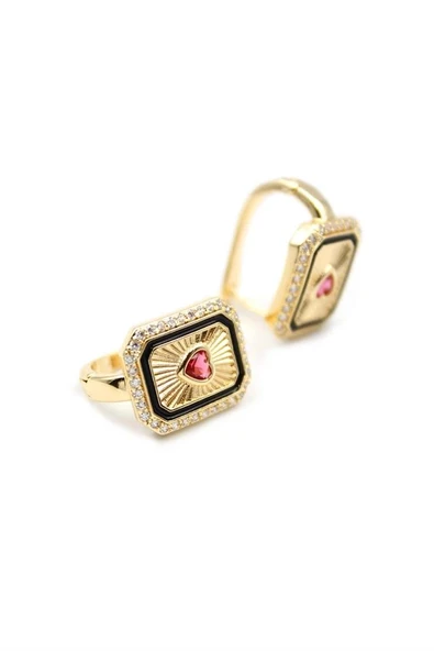 LitaeTrend Kalp Taşlı Küpe - Pembe ürün görseli 1