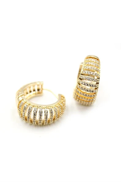 LitaeTrend Taşlı Halka Küpe - Altın - Resim 2