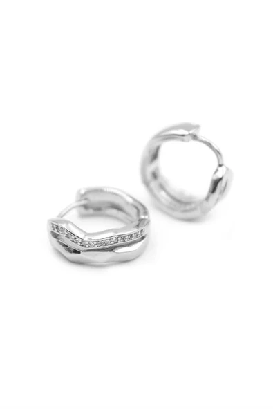 LitaeTrend Taşlı Halka Küpe - Gümüş ürün görseli 1