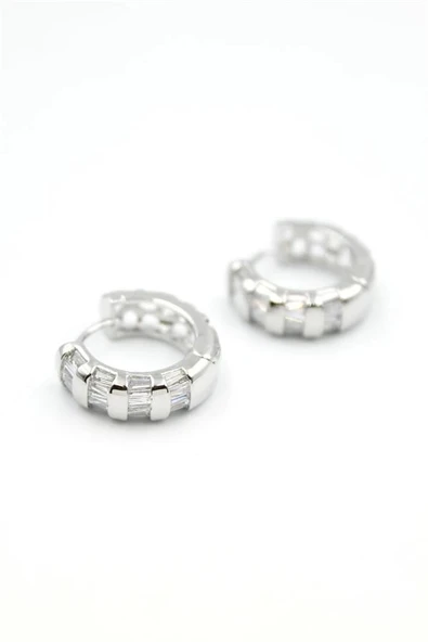 LitaeTrend Taşlı Halka Küpe - Gümüş - Resim 2