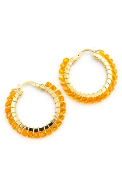 LitaeTrend Kristal Boncuk Halka Küpe - Turuncu ürün görseli 1