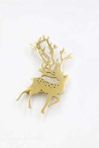 LitaeTrend Çelik Geyik Broş - Altın - Resim 2