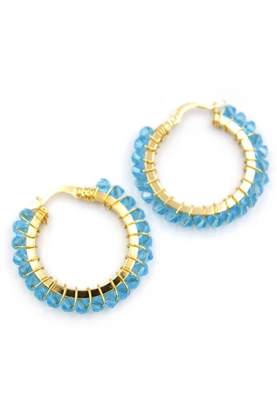 LitaeTrend Kristal Boncuk Halka Küpe - Turkuaz ürün görseli 1