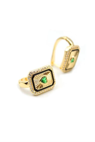 LitaeTrend Kalp Taşlı Küpe - Yeşil - Resim 2