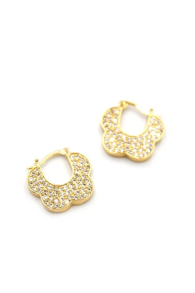 LitaeTrend Taşlı Çiçek Küpe - Altın - Resim 2