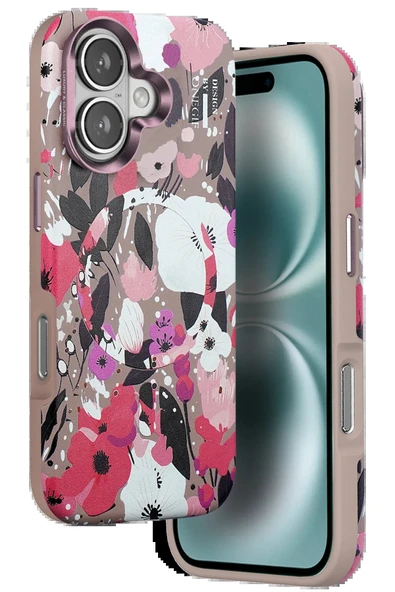 iPhone 16 Flower Series Magsafe Kapak - Pembe - Resim 4