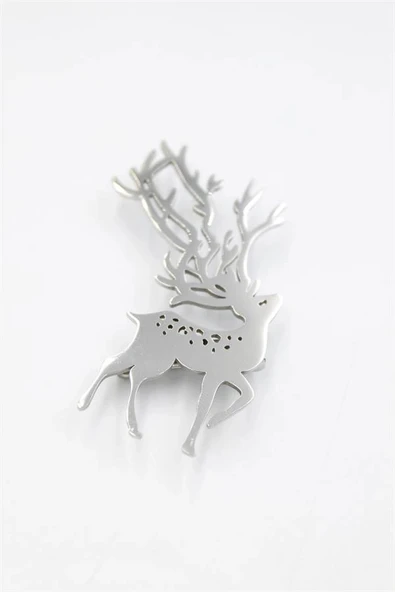LitaeTrend Çelik Geyik Broş - Gümüş - Resim 2