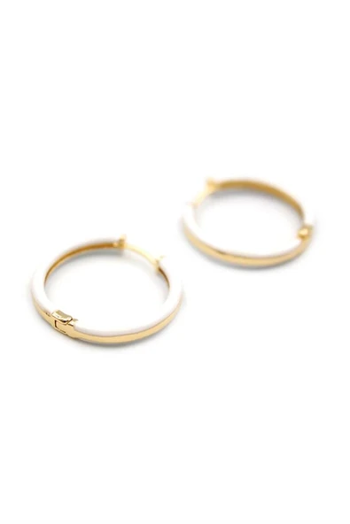 LitaeTrend Mineli Halka Küpe - Beyaz - Resim 2