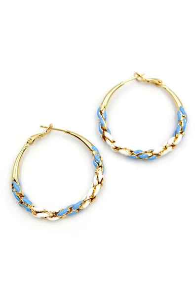 LitaeTrend Mineli Halka Küpe - Mavi - Resim 2