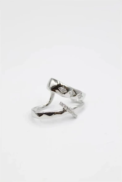 LitaeTrend Taşlı Kıkırdak Küpe - Gümüş - Resim 2