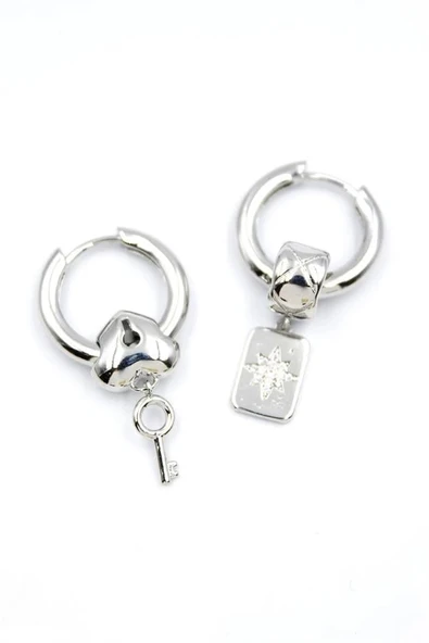 LitaeTrend Kilit Küpe - Gümüş - Resim 2