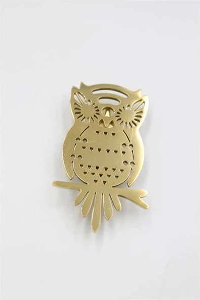 LitaeTrend Çelik Baykuş Broş - Altın ürün görseli 1