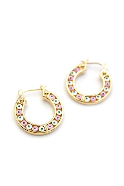 LitaeTrend Halka Nazar Küpe - Altın - Resim 2