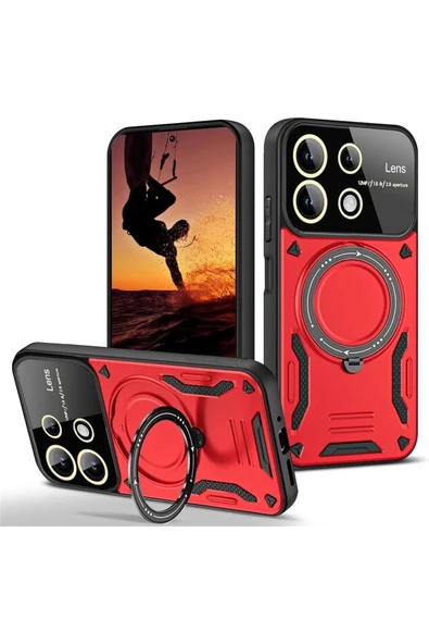 Xiaomi Redmi 13 4G Kılıf Joy Lens Standlı Kapak - Kırmızı ürün görseli