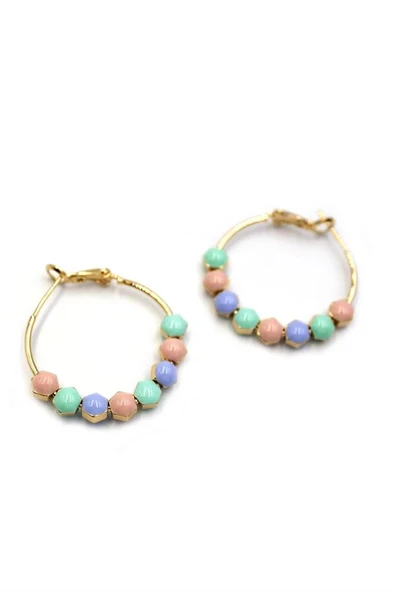 LitaeTrend Mineli Halka Küpe - ÇOK RENKLİ - Resim 2