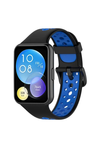 Huawei Watch Fit 2 Spor Delikli Kordon - Siyah-Mavi ürün görseli