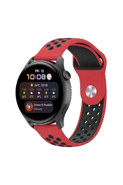 Watch 20mm Spor Delikli Kordon - Kırmızı-Siyah ürün görseli