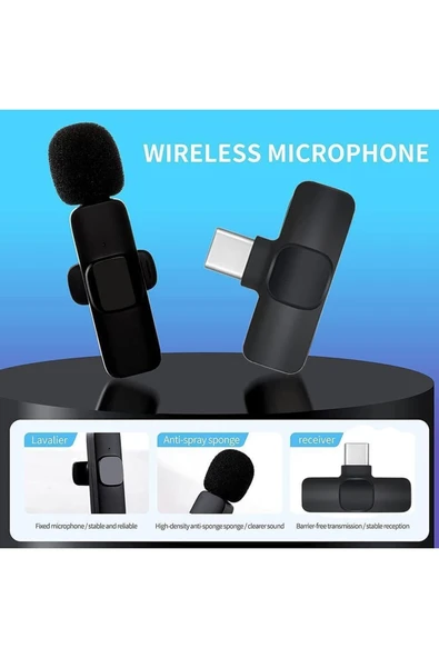 2 Adet Kablosuz Yaka Mikrofonu Typ-c 2'li Mini Mikrofon K9 - Resim 5