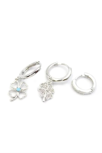 LitaeTrend 3'lü Yonca Küpe - Gümüş ürün görseli 1