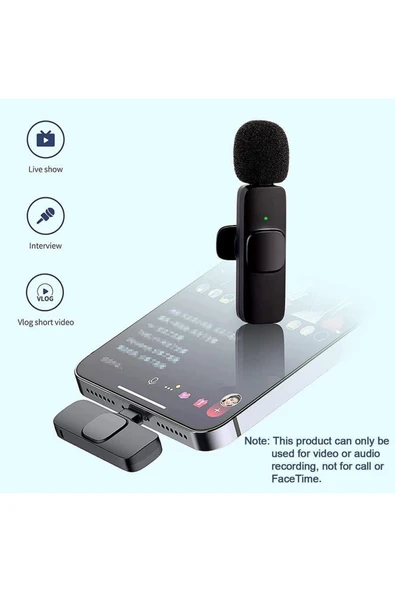 2 Adet Kablosuz Yaka Mikrofonu Typ-c 2'li Mini Mikrofon K9 - Resim 4