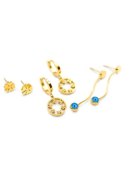 LitaeTrend 6'lı Yonca Küpe - Altın - Resim 2