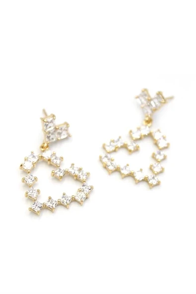 LitaeTrend Taşlı Kalp Küpe - Altın ürün görseli 1