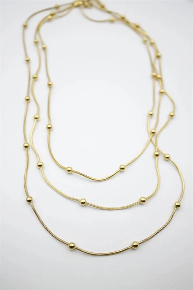 LitaeTrend Çoklu Zincir Toplu Çelik Kolye - Altın - Resim 2