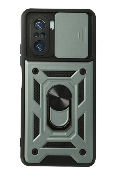 Xiaomi Poco F3 Kılıf Pars Lens Yüzüklü Silikon - Yeşil ürün görseli