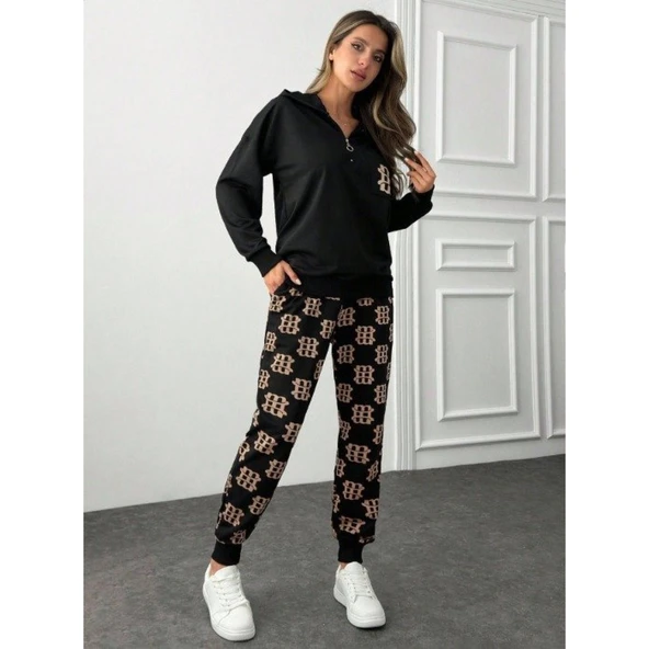 Lucky Life Kadın Uzun Kollu Iki Iplik Kumaş Fermuar Ve Cep Detay Kapüşonlu Ikili Takım - 12