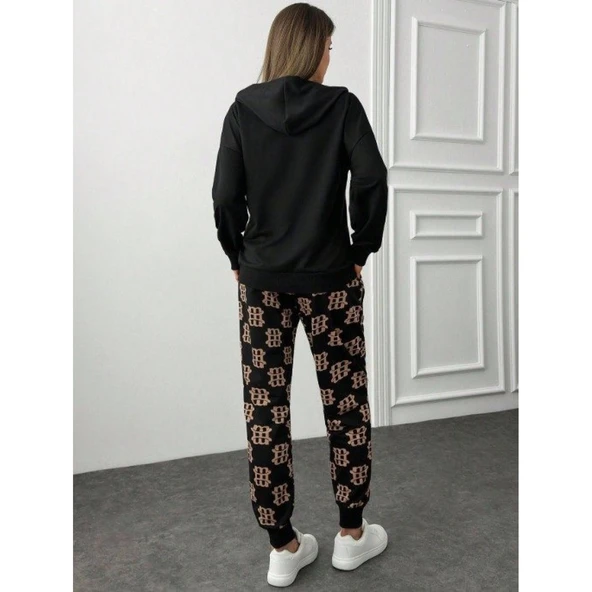 Lucky Life Kadın Uzun Kollu Iki Iplik Kumaş Fermuar Ve Cep Detay Kapüşonlu Ikili Takım - 11