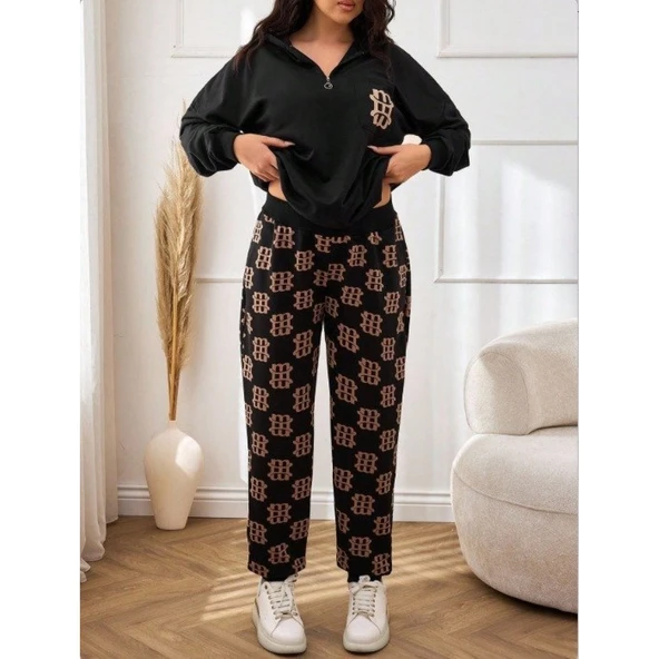 Lucky Life Kadın Uzun Kollu Iki Iplik Kumaş Fermuar Ve Cep Detay Kapüşonlu Ikili Takım - 3