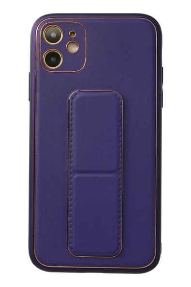 iPhone 12 Kılıf Coco Deri Standlı Kapak - Mor ürün görseli