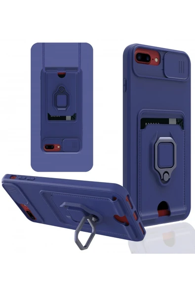 iPhone 7 Plus Kılıf Zuma Kartvizitli Yüzüklü Silikon - Lacivert ürün görseli