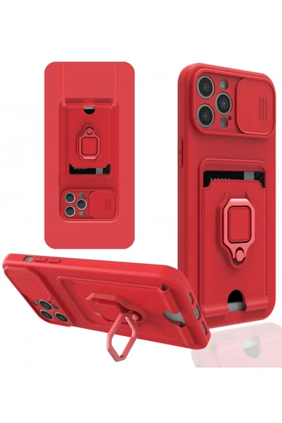 iPhone 12 Pro Kılıf Zuma Kartvizitli Yüzüklü Silikon - Kırmızı ürün görseli